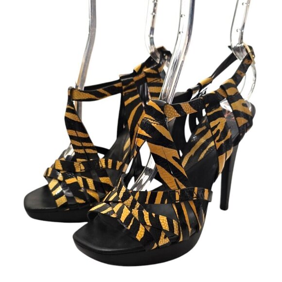 Diane Von Furstenberg Zebra Print Patent Leather Platform Heels Sz 7 - Picture 1 of 9